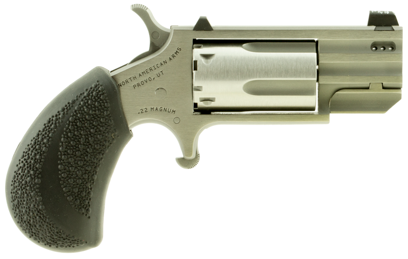 NORTH AMERICAN ARMS PUGDP PUG  22 WMR 5 SHOT 1" STAINLESS STEEL PORTED BARREL, STAINLESS STEEL FRAME, STAINLESS CYLINDER, BLACK POLYMER GRIP, EXPOSED HAMMER