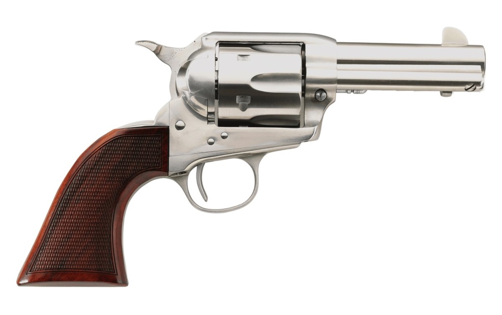 TAYLORS & COMPANY 550818DE RUNNIN IRON  45 COLT (LC) CALIBER WITH 3.50" BARREL, 6RD CAPACITY CYLINDER, OVERALL STAINLESS STEEL FINISH,  CHECKERED WALNUT GRIP & OVERALL TAYLOR POLISH