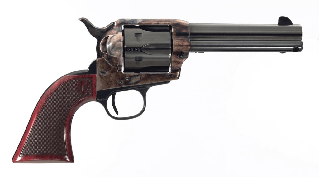 TAYLORS & COMPANY 550180 SMOKE WAGON  357 MAG CALIBER WITH 4.75" BLUED FINISH BARREL, 6RD CAPACITY BLUED FINISH CYLINDER, COLOR CASE HARDENED FINISH STEEL FRAME & CHECKERED WALNUT GRIP