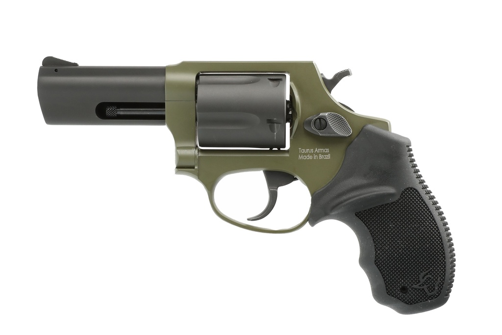 TAURUS 260531F DEFENDER 605  SA/DA 357 MAG/38 SPECIAL +P 5RD 3", BLACK BARREL/CYLINDER, SNIPER GREEN FRAME, BLACK HOGUE RUBBER GRIP, FIXED FRONT SIGHT