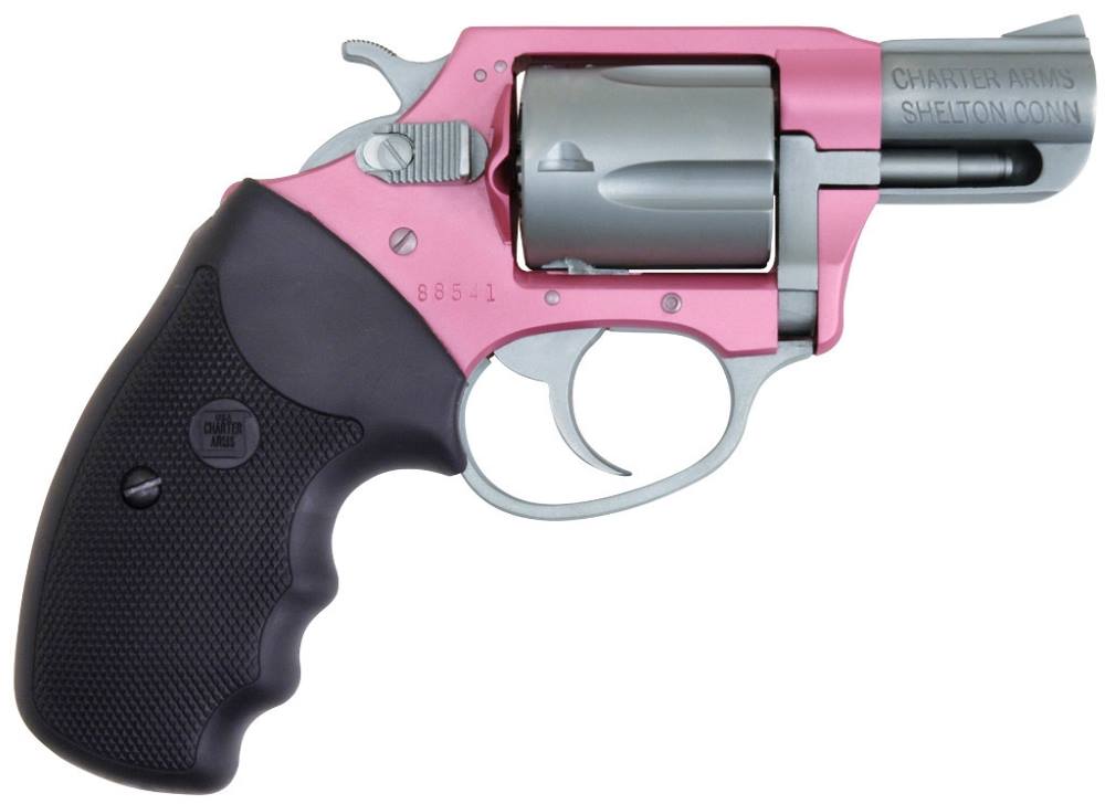 CHARTER ARMS 93830 UNDERCOVER SOUTHPAW 38 SPECIAL, 5 SHOT 2" MATTE STAINLESS STEEL BARREL & CYLINDER, PINK ALUMINUM FRAME W/BLACK FINGER GROOVED RUBBER GRIP, EXPOSED HAMMER