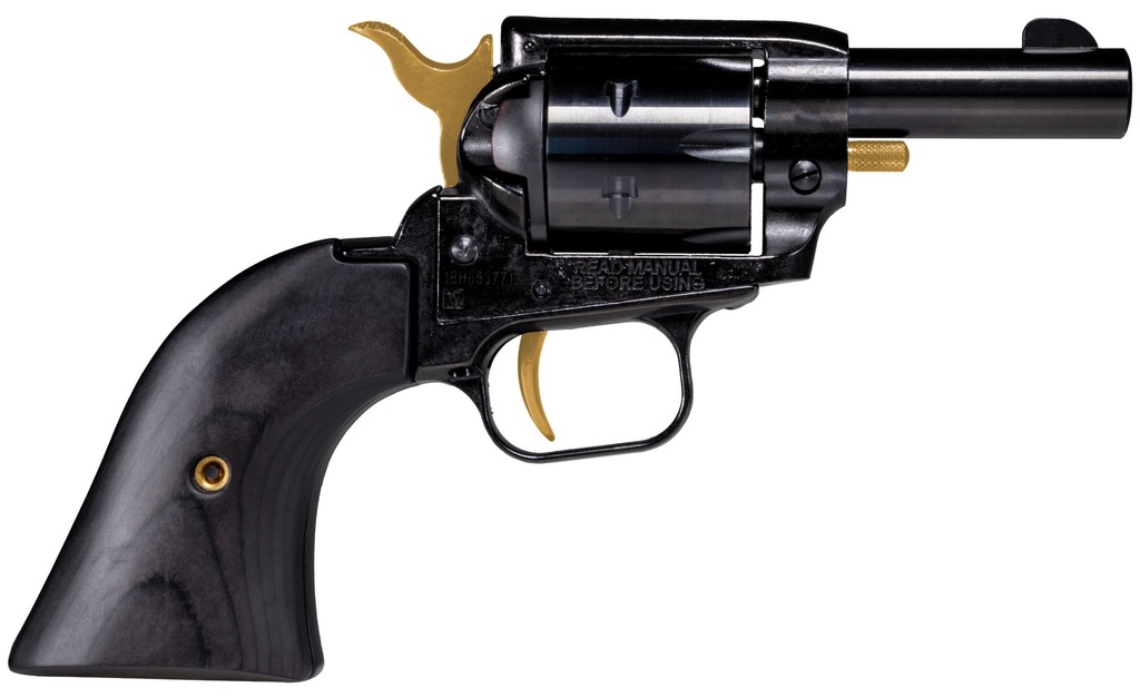 HERITAGE MFG BK22B2-GLD BARKEEP  22 LR 6 SHOT, 2.68" BLACK OXIDE STEEL BARREL, BLACK OXIDE W/GOLD CONTROLS ZINC ALLOY FRAME, BLACK OXIDE CYLINDER, BLACK LAMINATE GRIP, MANUAL SAFETY, EXPOSED HAMMER
