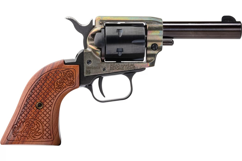 HERITAGE MFG BK22CH3WBRN10 BARKEEP  22 LR 6 SHOT, 3" BLACK OXIDE STEEL BARREL, SIMULATED CASE HARDENED ZINC ALLOY FRAME, BLACK OXIDE CYLINDER, CUSTOM SCROLL WOOD GRIP, MANUAL SAFETY, EXPOSED HAMMER
