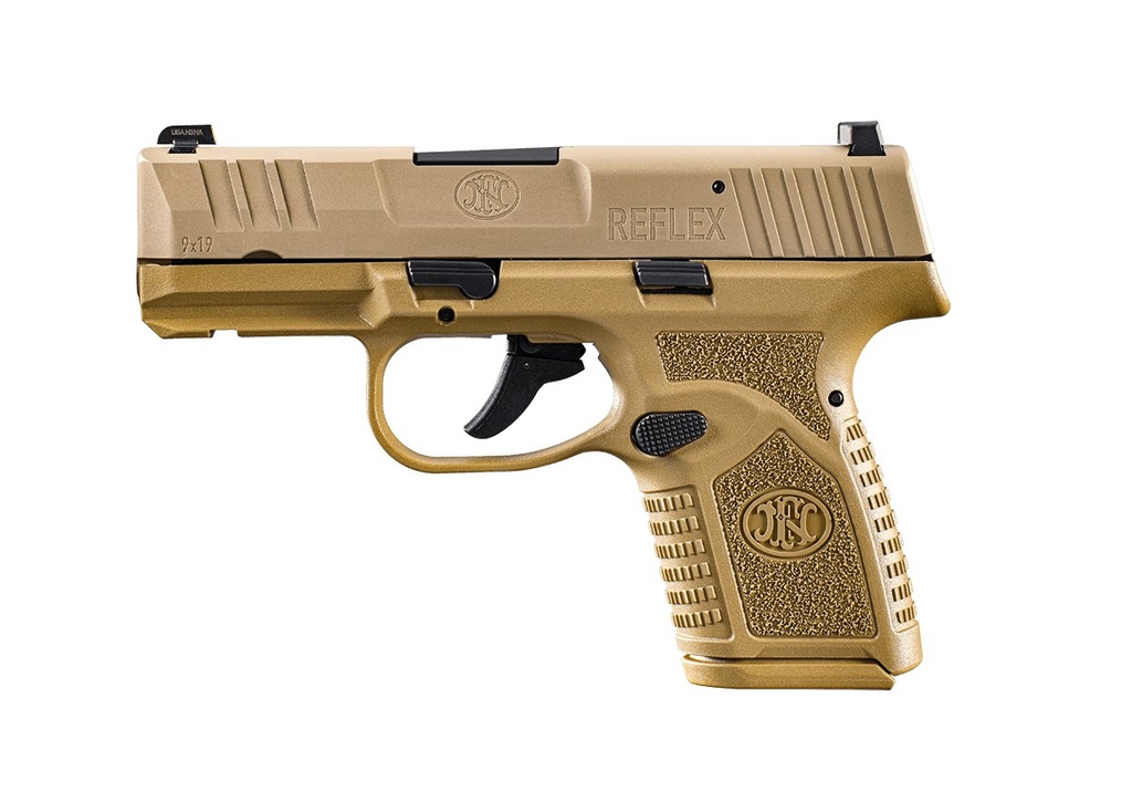 FN 66101413 REFLEX  MICRO-COMPACT FRAME 9MM LUGER 10+1, 3.30" BLACK TARGET CROWN STEEL BARREL, FLAT DARK EARTH PVD SERRATED STEEL SLIDE, FLAT DARK EARTH POLYMER FRAME W/PICATINNY RAIL, AMBIDEXTROUS