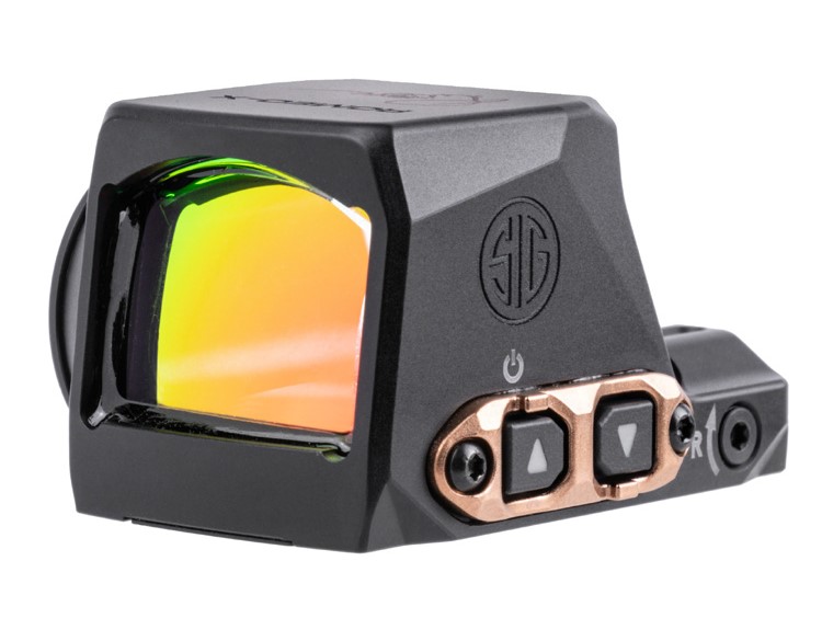 SIG SAUER ELECTRO-OPTICS SORX1208 ROMEO-X  BLACK ANODIZED/ROSE GOLD 1X24MM 2 MOA RED DOT/32 MOA CIRCLE RETICLE, FITS SIG P365 FEATURES MAGNETAC