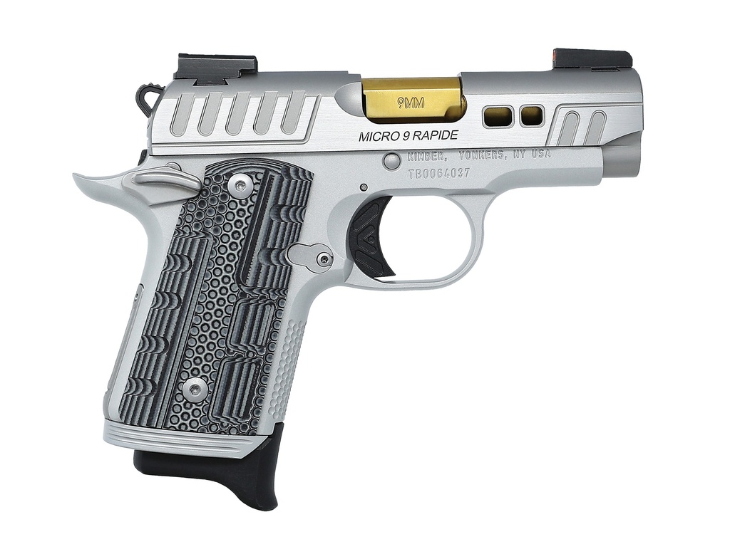 KIMBER MFG.,INC 3300230 MICRO 9 RAPIDE DAWN 9MM 7+1 3.15" BRUSHED STAINLESS/SILVER KIMPRO II GREY/BLACK G10 GRIP