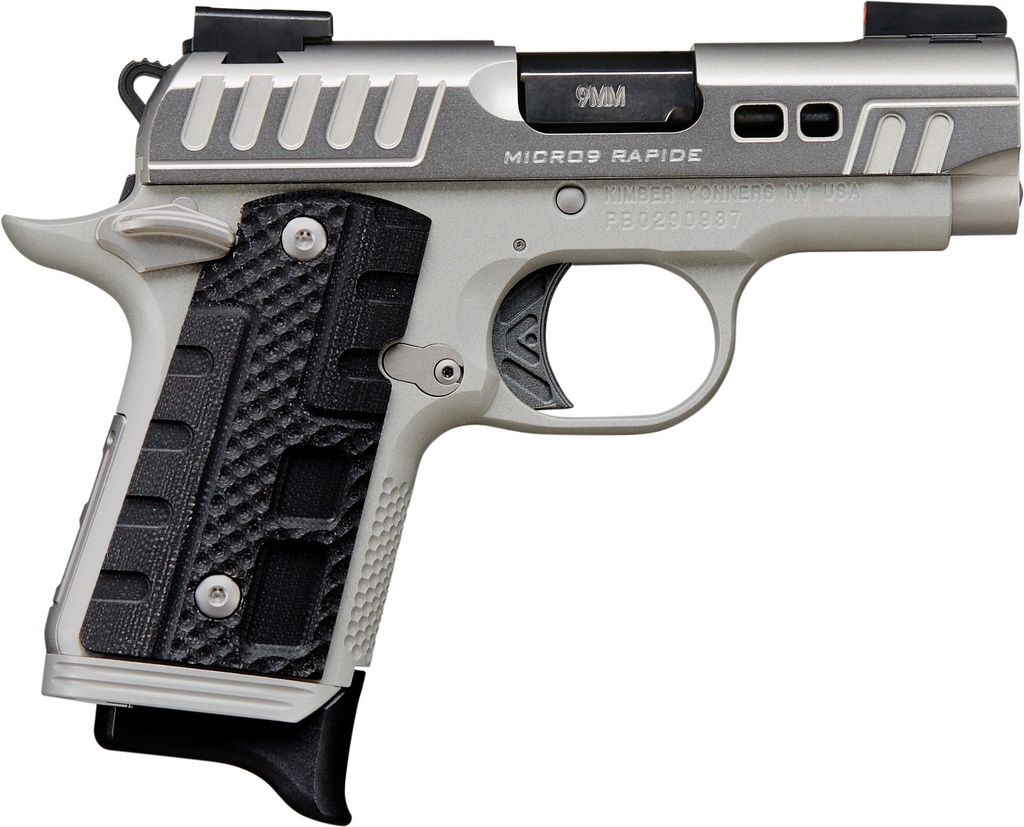 KIMBER MFG.,INC 3300223 MICRO 9 RAPIDE BLACK ICE 9MM 7+1 3.15" SILVER/GREY KIMPRO II BLACK G10 GRIP