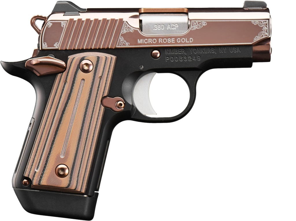 KIMBER MFG.,INC 3300173 MICRO ROSE GOLD NS 380 ACP 7+1 2.75" ROSE GOLD PVD COATING STEEL SLIDE MATTE BLACK G10 GRIP