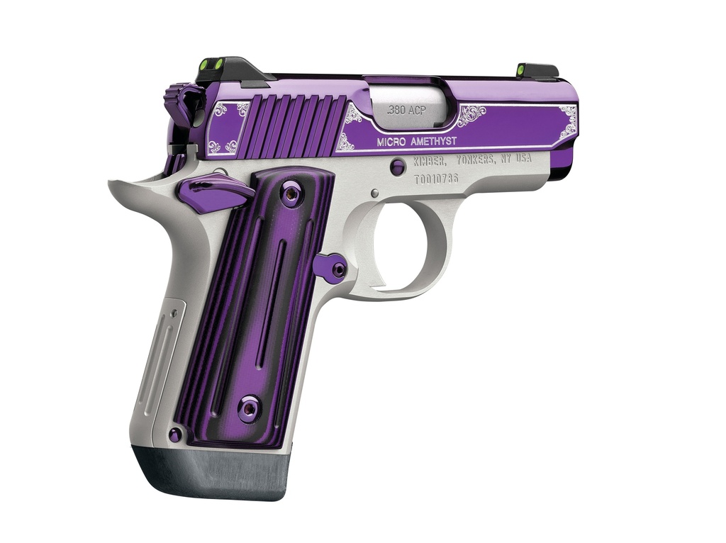 KIMBER MFG.,INC 3300160 MICRO AMETHYST NS 380 ACP 7+1 2.75" AMETHYST PURPLE PVD STAINLESS STEEL SLIDE SATIN SILVER G10 GRIP