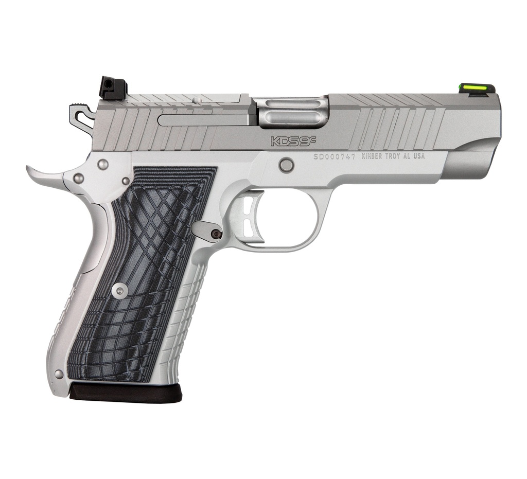 KIMBER MFG.,INC 3100013 KDS9C  9MM 10+1 4.09" KIMPRO SILVER  FRONT AND REAR SERRATIONS STAINLESS STEEL SLIDE GRAY AND BLACK G10 CROSSHATCH GRIP
