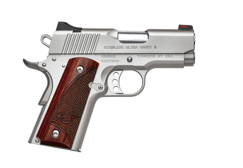 KIMBER MFG, INC 3200330 ULTRA CARRY II  45 ACP 7+1 3" STAINLESS MATCH GRADE BARREL, SATIN SILVER SERRATED STAINLESS STEEL SLIDE, SATIN SILVER ALUMINUM FRAME W/BEAVERTAIL, ROSEWOOD GRIP