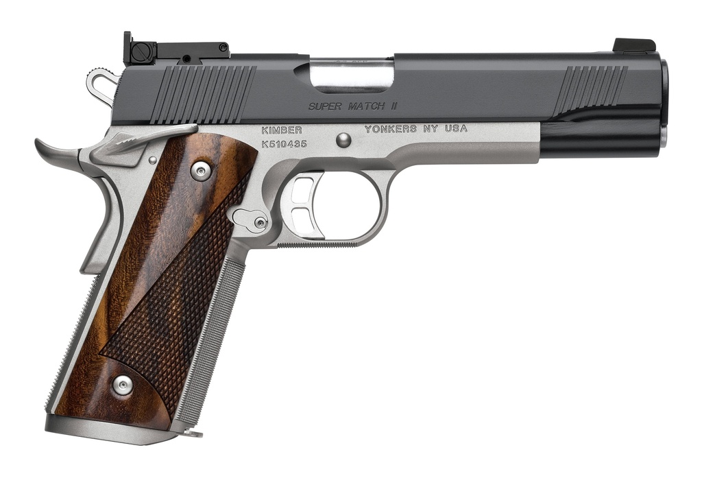 KIMBER MFG.,INC 3200309 SUPER MATCH II 45 ACP 8+1 5" MATTE BLACK KIMPRO II AGGRESSIVE SLIDE SERRATIONS FRONT STRAP CHECKERING WALNUT GRIP