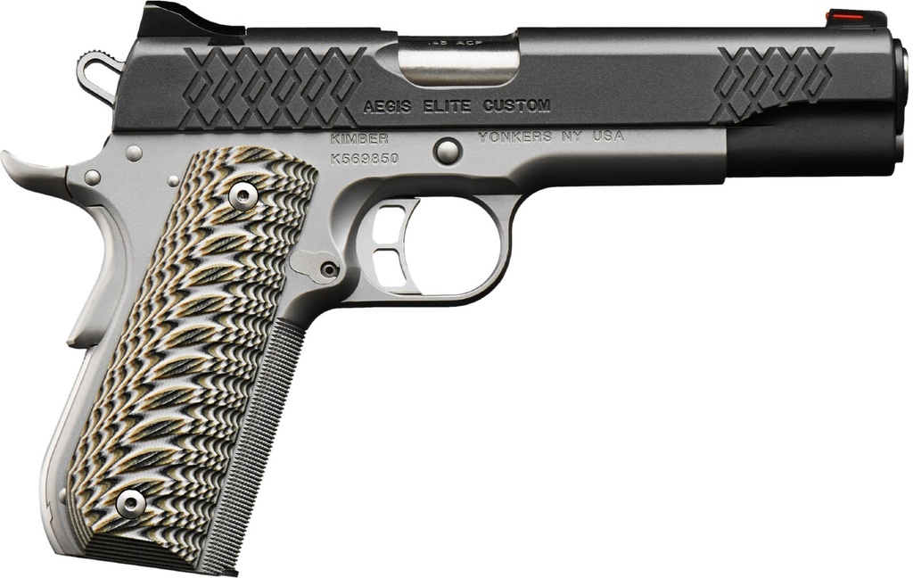 KIMBER MFG, INC 3000350 AEGIS ELITE CUSTOM 9MM LUGER 9+1 5" STAINLESS MATCH GRADE BARREL, KIMPRO II BLACK SERRATED STAINLESS STEEL SLIDE, SATIN SILVER STAINLESS STEEL FRAME W/BEAVERTAIL, G10 GRIP