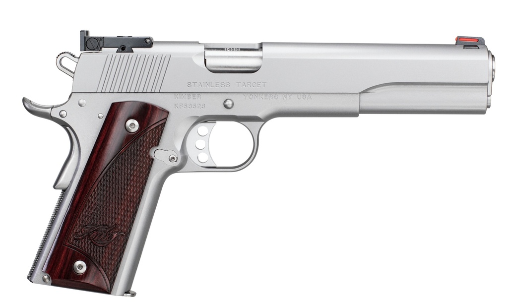 KIMBER MFG.,INC 3000372 STAINLESS TARGET LS 10MM 8+1 6" RAMPED BARREL SATIN SILVER STAINLESS STEEL SLIDE ROSEWOOD GRIP