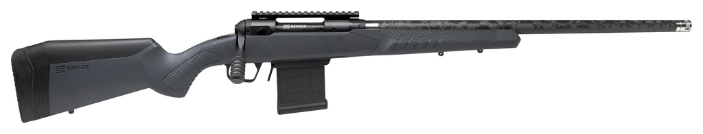 SAVAGE ARMS 57940 110 CARBON TACTICAL FULL SIZE 6.5 PRC 5+1 24" CARBON FIBER THREADED BARREL. MATTE BLACK PICATINNY RAIL CARBON STEEL RECEIVER. ADJ ACCUSTOCK GRAY SYNTHETIC STOCK, RIGHT HAND