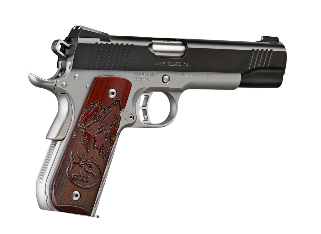 KIMBER MFG, INC 3000233 CAMP GUARD  10MM AUTO 8+1 5" STAINLESS MATCH GRADE BARREL, MATTE BLACK SERRATED STAINLESS STEEL SLIDE, SATIN SILVER STAINLESS STEEL FRAME W/BEAVERTAIL, ROSEWOOD GRIP