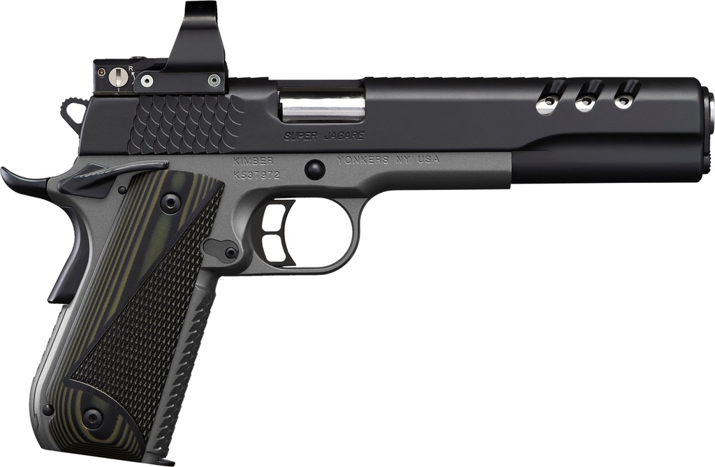 KIMBER MFG, INC 3000278 SUPER JAGARE W/OPTIC 10MM AUTO 8+1 6" STAINLESS MATCH GRADE BARREL, DIAMOND CARBON COATING PORTED/SERRATED STAINLESS STEEL SLIDE, KIMPRO II GRAY MICARTA GRIP, DELTA PRO RED DOT