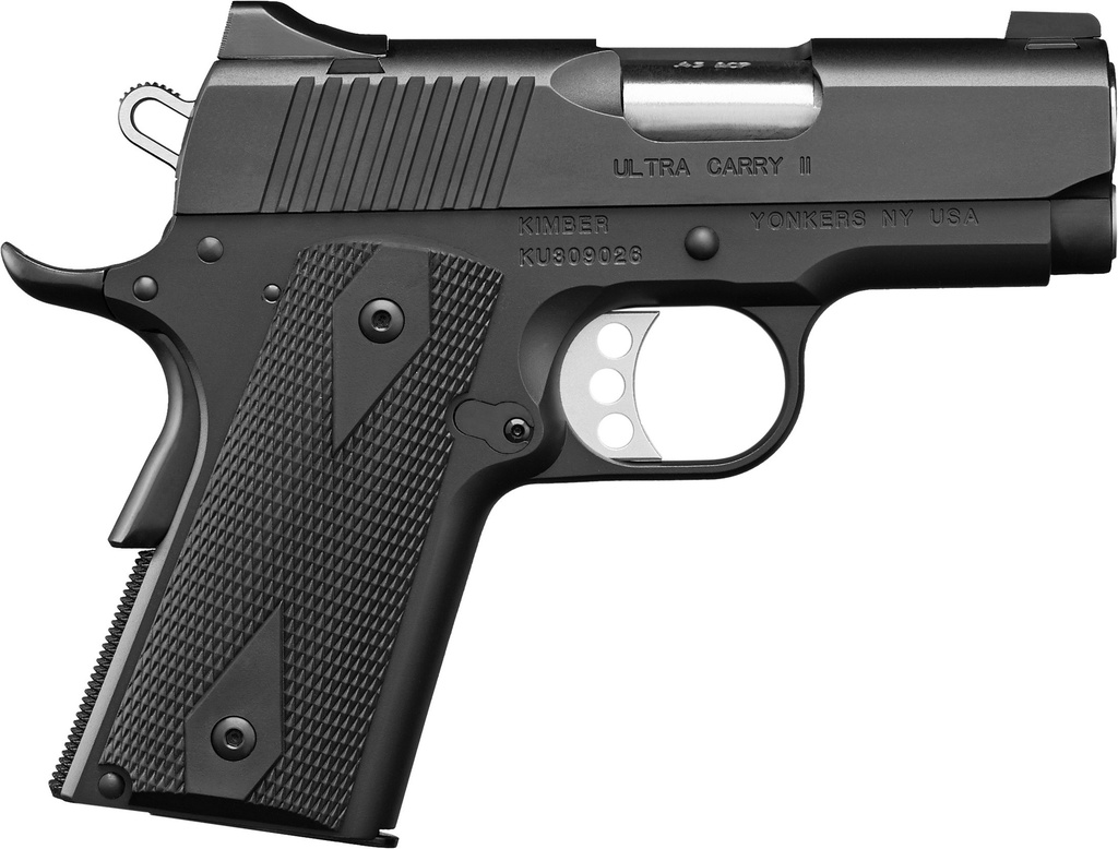 KIMBER MFG.,INC 3200061CA ULTRA CARRY II (CA) 45 ACP 7+1 3" MATTE BLACK STEEL SLIDE BLACK SYNTHETIC DOUBLE DIAMOND CHECKERING GRIP