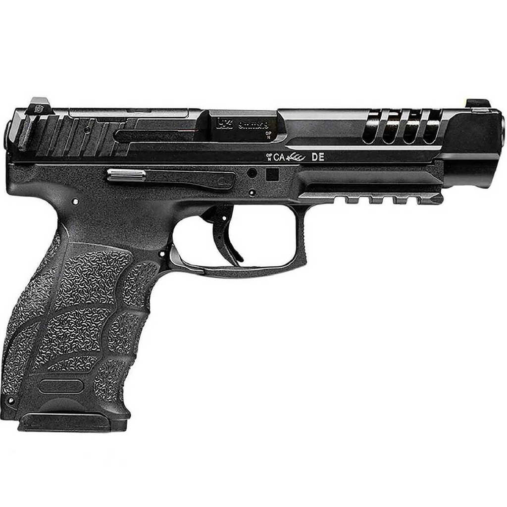 HK 81001158 VP9L  9MM LUGER 10+1 5" BLACK POLYGONAL RIFLED BARREL, LONG/LIGHTENING CUTS/OPTIC CUT STEEL SLIDE, POLYMER FRAME W/PICATINNY RAIL, BLACK INTERCHANGEABLE BACKSTRAP GRIP