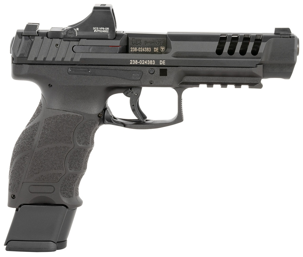 HK 81000878 VP9L SCS 9MM LUGER 10+1 5" BLACK POLYGONAL RIFLED BARREL, LONG/LIGHTENING CUTS/OPTIC CUT SCS STEEL SLIDE, POLYMER FRAME W/PICATINNY RAIL, BLACK INTERCHANGEABLE BACKSTRAP GRIP