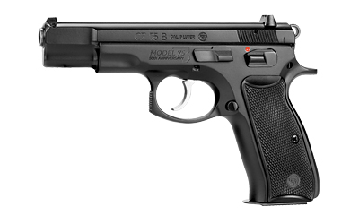 CZ-USA  75B 50TH ANNIVERSARY ELITE 9MM LUGER 16+1 4.60" BLACK BARREL, ENGRAVED 50TH ANNIVERSARY/SERRATED SLIDE, BLACK POLYCOAT STEEL FRAME W/BEAVERTAIL, BLACK PLASTIC GRIP