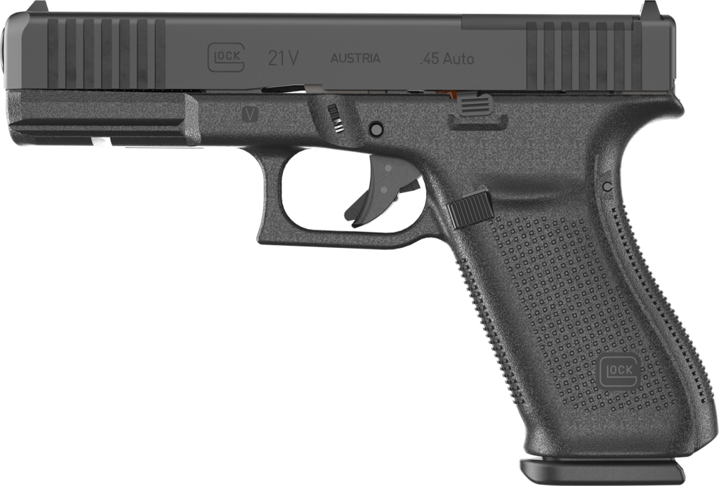 GLOCK UV2150201MOS G21 V MOS FULL SIZE 45 ACP 10+1 4.61" BLACK GMB BARREL, BLACK NDLC STEEL OPTIC READY/SERRATED SLIDE, BLACK POLYMER FRAME W/ACCESSORY RAIL, TEXTURED POLYMER GRIP, AMBIDEXTROUS