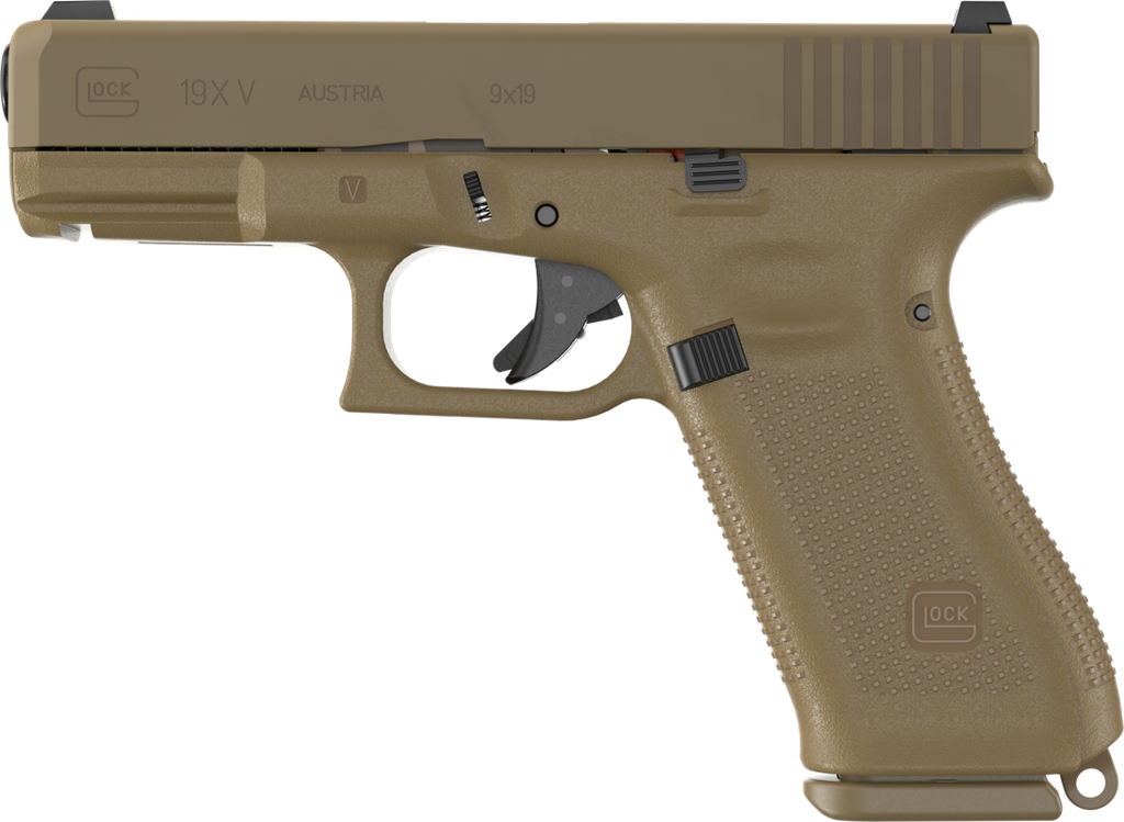 GLOCK UV1950701X G19X V 9MM LUGER 10+1 4.02" BLACK GMB BARREL, COYOTE NPVD STEEL SERRATED SLIDE, COYOTE BROWN POLYMER FRAME, TEXTURED POLYMER GRIP, AMBIDEXTROUS