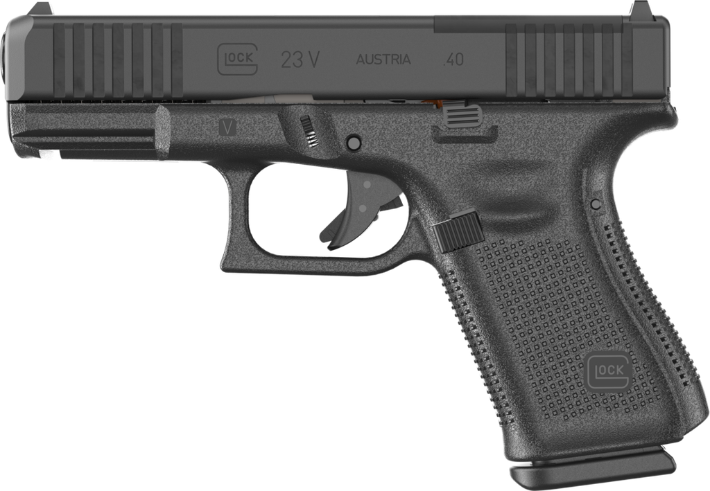 GLOCK PV2350201MOS G23 V MOS 40 S&W 10+1 4.02" BLACK GMB BARREL, BLACK NDLC STEEL OPTIC READY/SERRATED SLIDE, BLACK POLYMER FRAME W/ACCESSORY RAIL, INTERCHANGEABLE BACKSTRAP GRIP, AMBIDEXTROUS