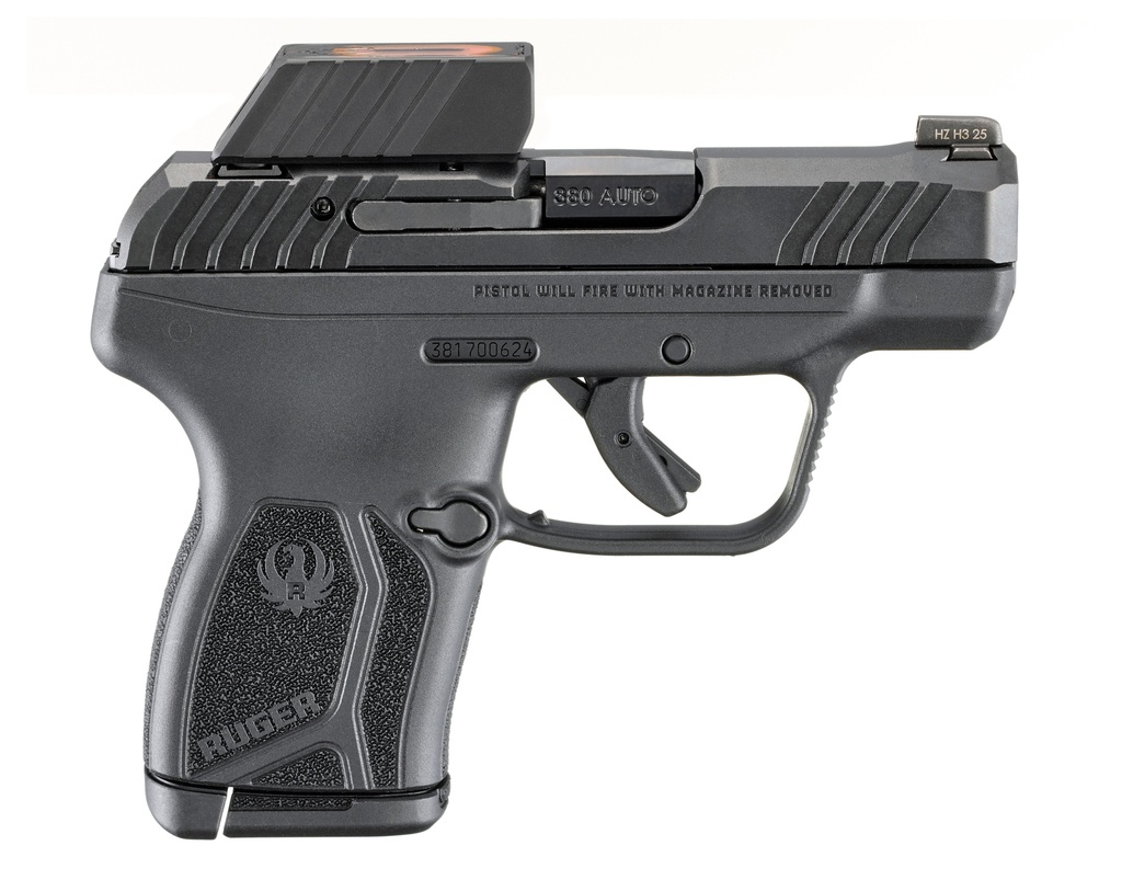 RUGER 13758 LCP MAX COMPACT FRAME 380 ACP 10+1 2.80" BLACK NITRIDE BARREL, BLACK NITRIDE ALLOY STEEL SERRATED SLIDE, BLACK POLYMER FRAME TEXTURED GRIP, RUGER READYDOT REFLEX SIGHT