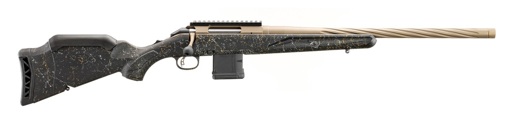 RUGER 46974 AMERICAN II PRAIRIE FULL SIZE 223 REM 10+1 20" SMOKED BRONZE CERAKOTE SPIRAL FLUTED THREADED BARREL & ALLOY STEEL RECEIVER W/PICATINNY RAIL, BLACK SPLATTER ADJ LOP SYNTHETIC STOCK