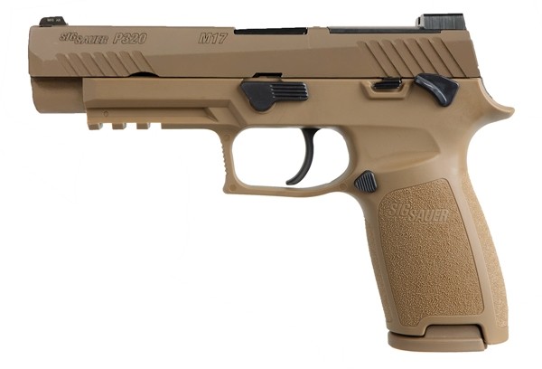 SIG SAUER 320F9M17MSMA P320 M17 *MA COMPLIANT 9MM LUGER CALIBER WITH 4.70" BARREL, 10+1 CAPACITY, OVERALL COYOTE PVD FINISH STAINLESS STEEL, PICATINNY RAIL FRAME, SERRATED SLIDE & POLYMER GRIP