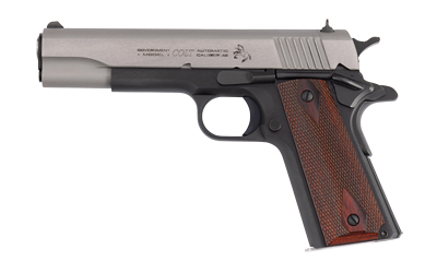 COLT MFG O1911CTTE 1911 GOVERNMENT 45 ACP 8+1 5" STAINLESS STEEL SERRATED SLIDE, MATTE BLUED STEEL FRAME W/BEAVERTAIL, DOUBLE DIAMOND CHECKERED WOOD GRIP