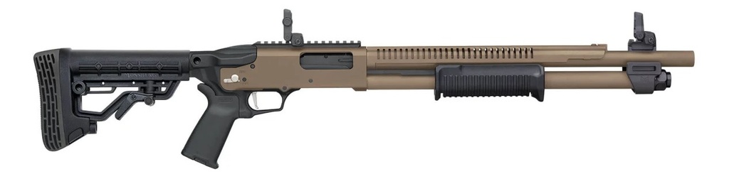 MOSSBERG 50758 590R  12 GAUGE PUMP 3" 6+1 18.50" FLAT DARK EARTH CERAKOTE HEAT SHIELD BARREL, FLAT DARK EARTH CERAKOTE STEEL RECEIVER, BLACK AR MIL-SPEC ADJUSTABLE SYNTHETIC STOCK, BLACK MAGPUL GRIP