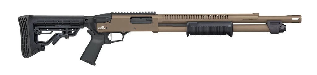 MOSSBERG 50756 590R  12 GAUGE PUMP 3" 6+1 18.50" FLAT DARK EARTH CERAKOTE HEAT SHIELD BARREL, FLAT DARK EARTH CERAKOTE STEEL RECEIVER, BLACK AR MIL-SPEC ADJUSTABLE SYNTHETIC STOCK, BLACK MAGPUL GRIP