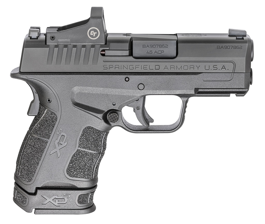 SPRINGFIELD ARMORY XDSG93345BCT XD-S MOD 2 45 ACP 3.30" 5+1,6+1 BLACK FORGED MELONITE STEEL BARREL/OPTICS CUT SLIDE ENHANCED TEXTURED BLACK POLYMER FRAME INCLUDES CRIMSON TRACE RED DOT & 2 MAGS