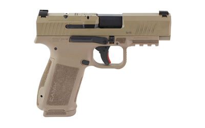 CANIK HG7885CAD-N METE MC9LS *CA COMPLIANT 9MM LUGER 10+1 3.63" BLACK STEEL BARREL, DESERT CERAKOTE STEEL SERRATED SLIDE, FLAT DARK EARTH POLYMER FRAME W/PICATINNY RAIL, INTERCHANGEABLE BACKSTRAP GRIP