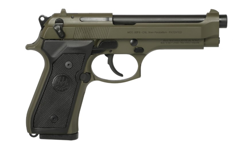 BERETTA USA J92F300GR10 92FS  FULL SIZE FRAME 9MM LUGER 10+1 4.90" BLACK STEEL BARREL, OD GREEN CERAKOTE SERRATED SLIDE, OD GREEN CERAKOTE ALUMINUM FRAME W/BEAVERTAIL, BLACK TEXTURED GRIP