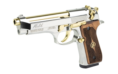 DERYA FIREARMS 10L.MELIK9.NG.TR MELIK  9MM LUGER 10+1 4.90" GOLD TIN STEEL BARREL, BLACK MELONITE SERRATED STEEL SLIDE,  BLACK ALUMINUM FRAME, BLACK POLYMER GRIP