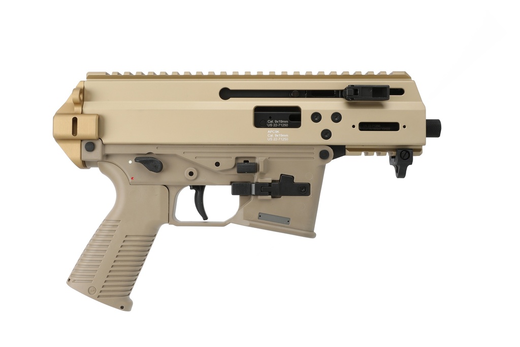 B&T FIREARMS BT-36045-G-CT APC 9K PRO 9MM LUGER 33+1 25.50" BLACK BARREL, M-LOK HANDGUARD, COYOTE TAN CERAKOTE PICATINNY RAIL RECEIVER, M4 COMPATIBLE GRIP