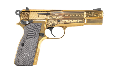 GIRSAN 390488 MC P35  9MM LUGER 15+1 4.87" GOLD PLATED PVD STAINLESS STEEL BARREL, GOLD FINISH ENGRAVED SERRATED STAINLESS STEEL SLIDE, GOLD PLATED STEEL FRAME W/BEAVERTAIL, G10 GRIP