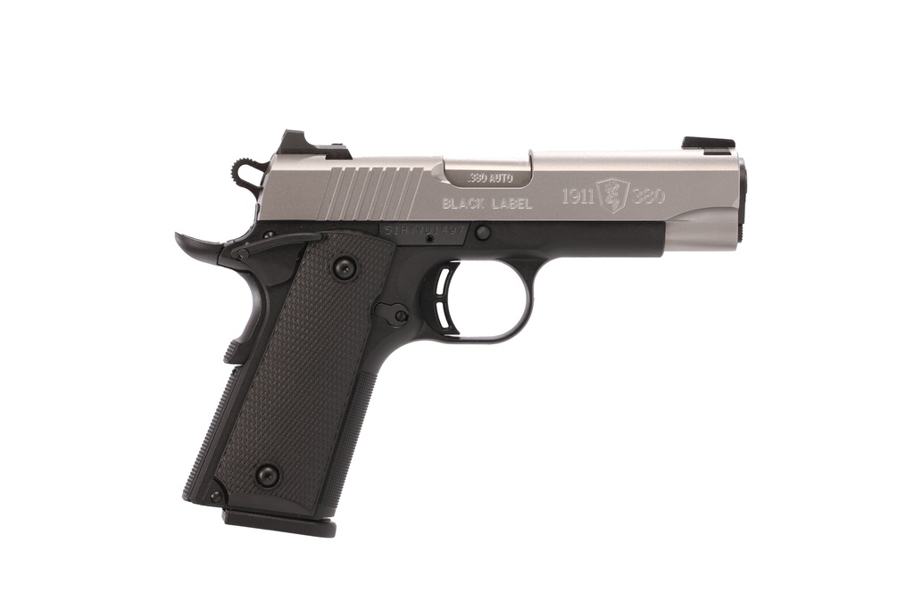 BROWNING 051119492 1911 BLACK LABEL COMPACT 380 ACP 8+1 3.63" STAINLESS STEEL BARREL, SATIN STAINLESS STEEL SERRATED SLIDE, MATTE BLACK POLYMER FRAME, BLACK POLYMER GRIP