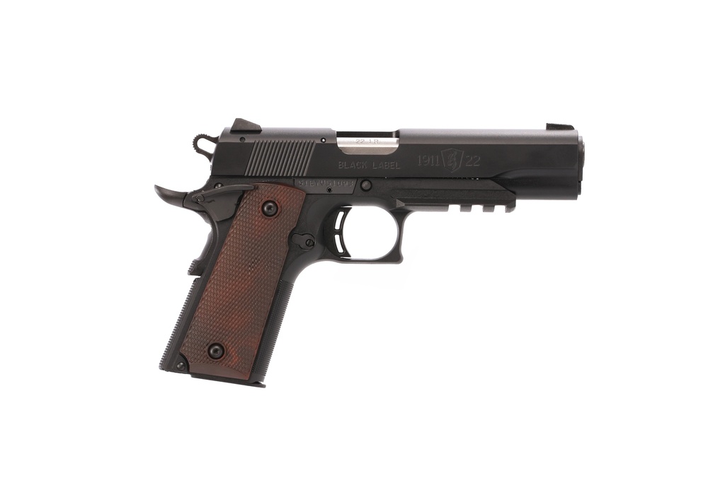 BROWNING 051065490 1911 BLACK LABEL FULL SIZE FRAME 22 LR 10+1 4.25" STAINLESS STEEL BARREL, MATTE BLACK SERRATED SLIDE, MATTE BLACK POLYMER FRAME W/PICATINNY RAIL, BROWN COMPOSITE GRIP
