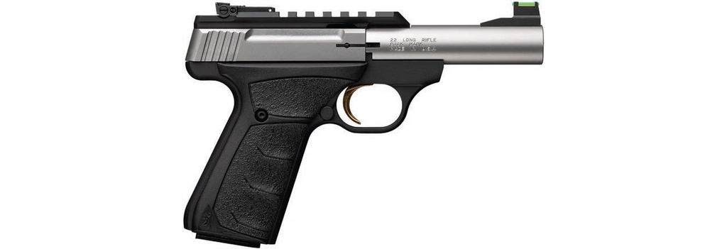 BROWNING 051605490 BUCK MARK PLUS MICRO BULL 22 LR 10+1 4" STAINLESS BULL BARREL, STAINLESS SERRATED SLIDE W/PICATINNY RAIL, MATTE BLACK ALLOY STEEL FRAME, BLACK OVERMOLDED UFX GRIP