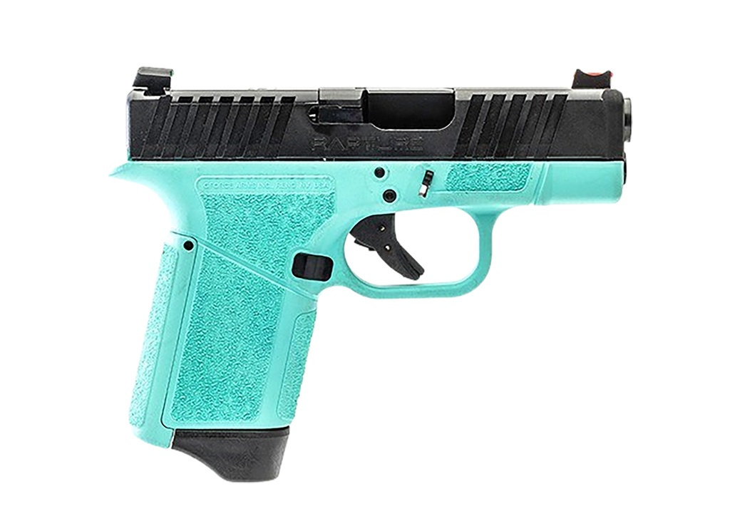 GFORCE ARMS GF932512RB RAPTURE  SUB-COMPACT FRAME 9MM LUGER 12+1 3.25" BLACK BARREL, BLACK CERAKOTE STEEL OPTIC CUT/SERRATED SLIDE, ROBIN EGG BLUE CERAKOTE POLYMER FRAME, SHIELD RMSC/RMR FOOTPRINT