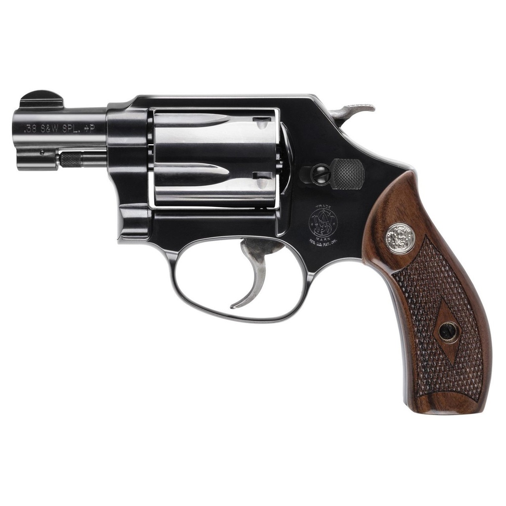 SMITH & WESSON 14076 MODEL 36  J-FRAME 38 SPECIAL +P 5 SHOT 1.88" BLUED CARBON STEEL BARREL, BLUED CYLINDER, BLUED CARBON STEEL FRAME, CHECKERED WOOD GRIP, NO SAFETY, EXPOSED HAMMER