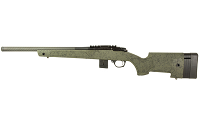 BERGARA RIFLES BMR012 BMR-X CARBON FIBER 17 HMR 10+1 18" CARBON FIBER THREADED BARREL, BLACK CERAKOTE PICATINNY RAIL STEEL RECEIVER, ADJ LOP BLACK W/GREEN WEBBING SYNTHETIC STOCK