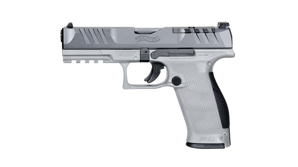 WALTHER ARMS 2858371 PDP  9MM LUGER 18+1 4.50" BLACK POLYGONAL RIFLED BARREL, BLACK OPTIC READY/SERRATED SLIDE, GRAY POLYMER FRAME W/PICATINNY RAIL, BLACK PERFORMANCE DUTY TEXTURE GRIPS, AMBIDEXTROUS