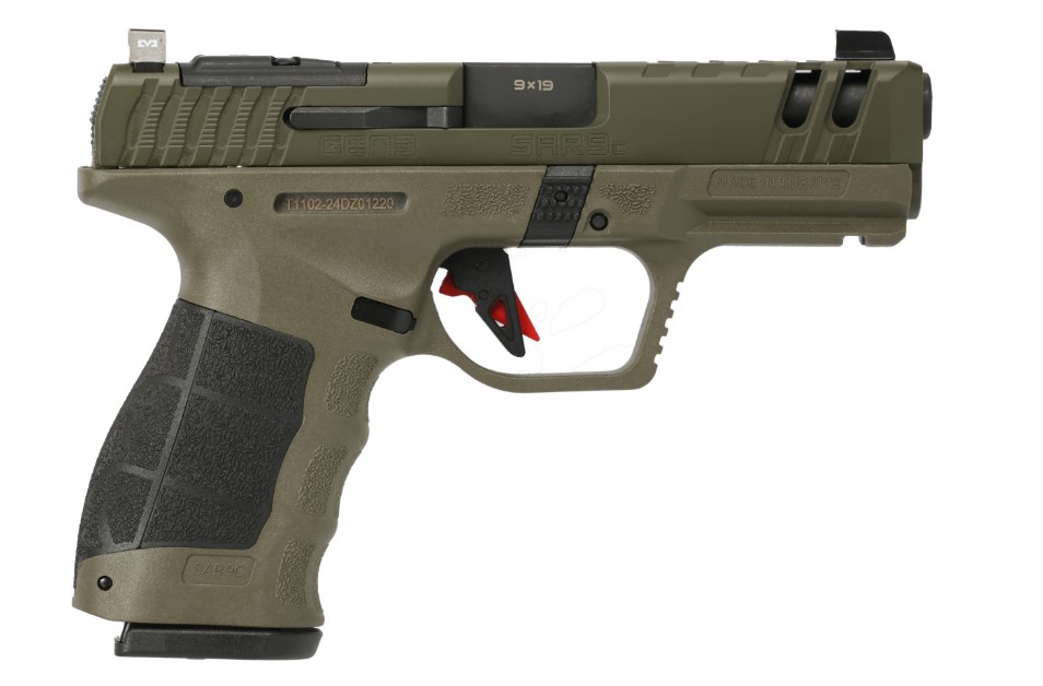 SAR USA SAR9CG3OD SAR9 C GEN3 COMPACT FRAME 9MM LUGER 15+1 4" BLACK STEEL BARREL, OD GREEN CERAKOTE STEEL SLIDE, OD GREEN POLYMER FRAME W/PICATINNY RAIL, BLACK INTERCHANGEABLE BACKSTRAP GRIP