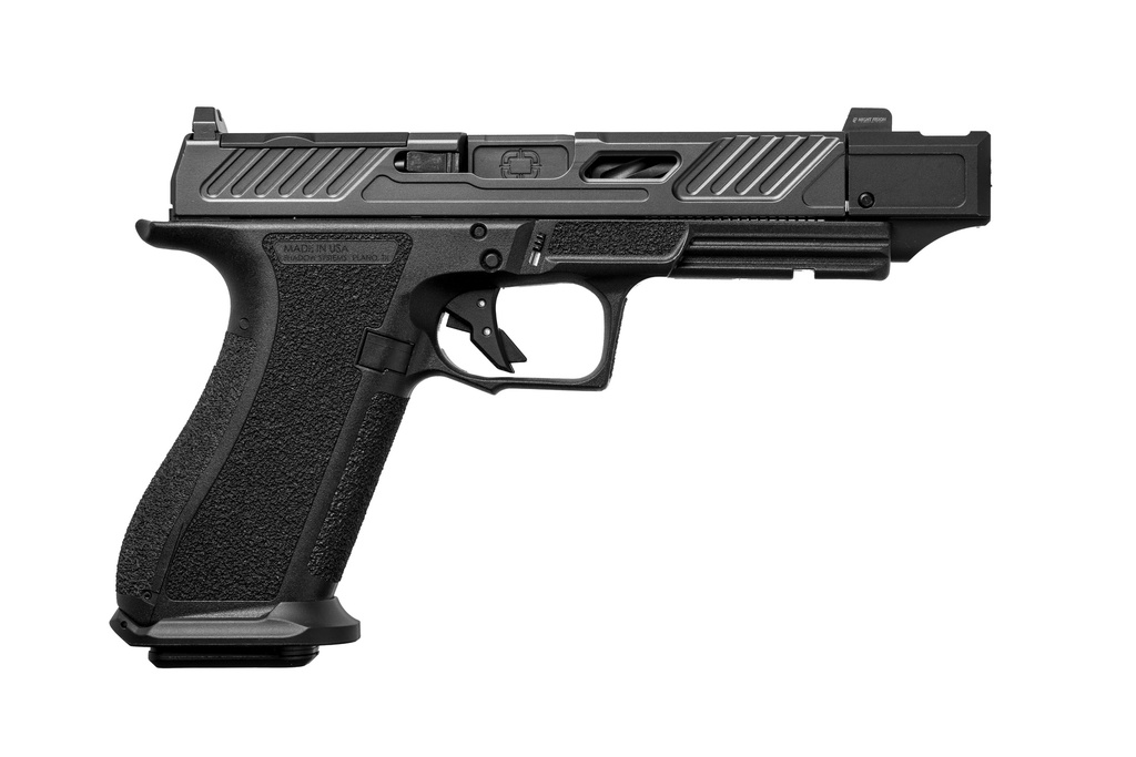 SHADOW SYSTEMS SS2240CA DR920P ELITE 9MM 10+1 BLACK BLACK NITRIDE OPTIC CUT/SERRATED/WINDOW CUT STAINLESS STEEL SLIDE BLACK BLACK INTERCHANGEABLE BACKSTRAP GRIP *CA COMPLIANT