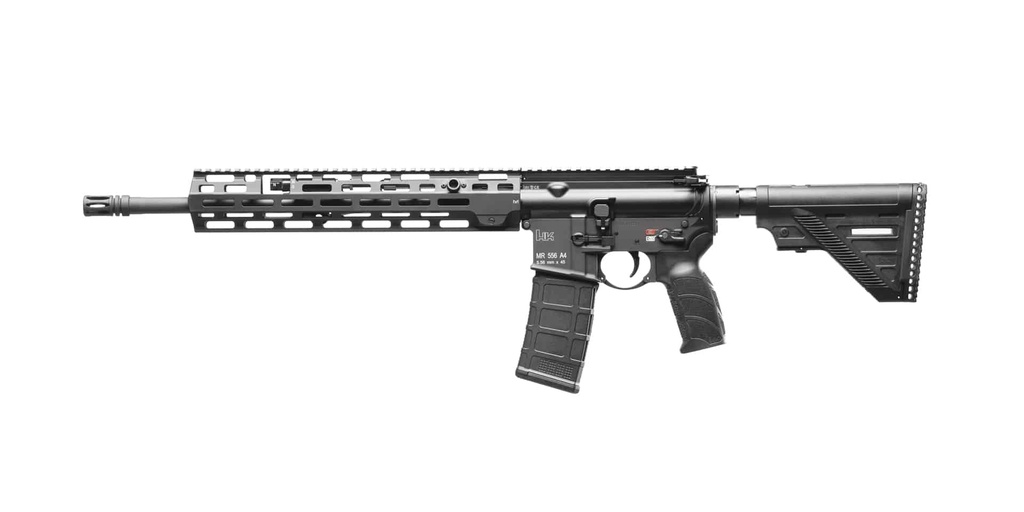 HK 81000827 MR556 A4 5.56X45MM 30+1 16.50" BLACK THREADED BARREL, BLACK PICATINNY RAIL, M-LOK HANDGUARD, 6 POSITION BLACK SYNTHETIC STOCK, AMBIDEXTROUS